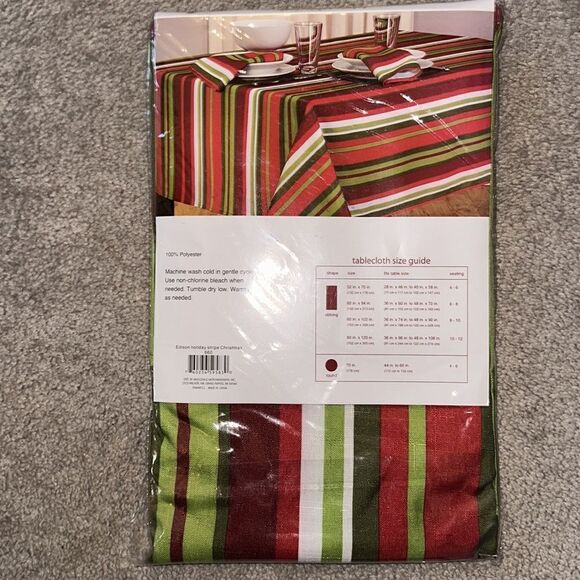Edison Holiday Striped Christmas Tablecloth! - Picture 2 of 4